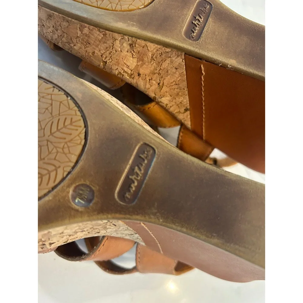 Nurture Wedge Sandals Brown Leather Strappy Cage Cork Platform Summer Shoes 7.5M